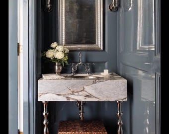 Calacatta Viola Marble Sink: Hand Carved Bathroom Vanity, 31"