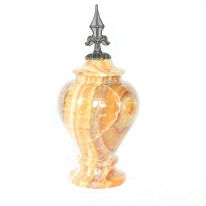 Onyx Marble Cremation Urn | Natural Stone Memorial Urn for Human Ashes | Handmade Elegant Burial Container with Metal Finish