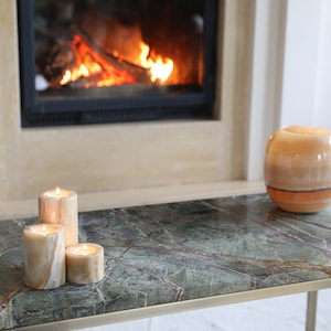 Rainforest Green Marble Coffee Table, Brass Leg Marble Top Coffee Table, Living Room Furniture, Home Decor, Home Improvement, Entryway Table