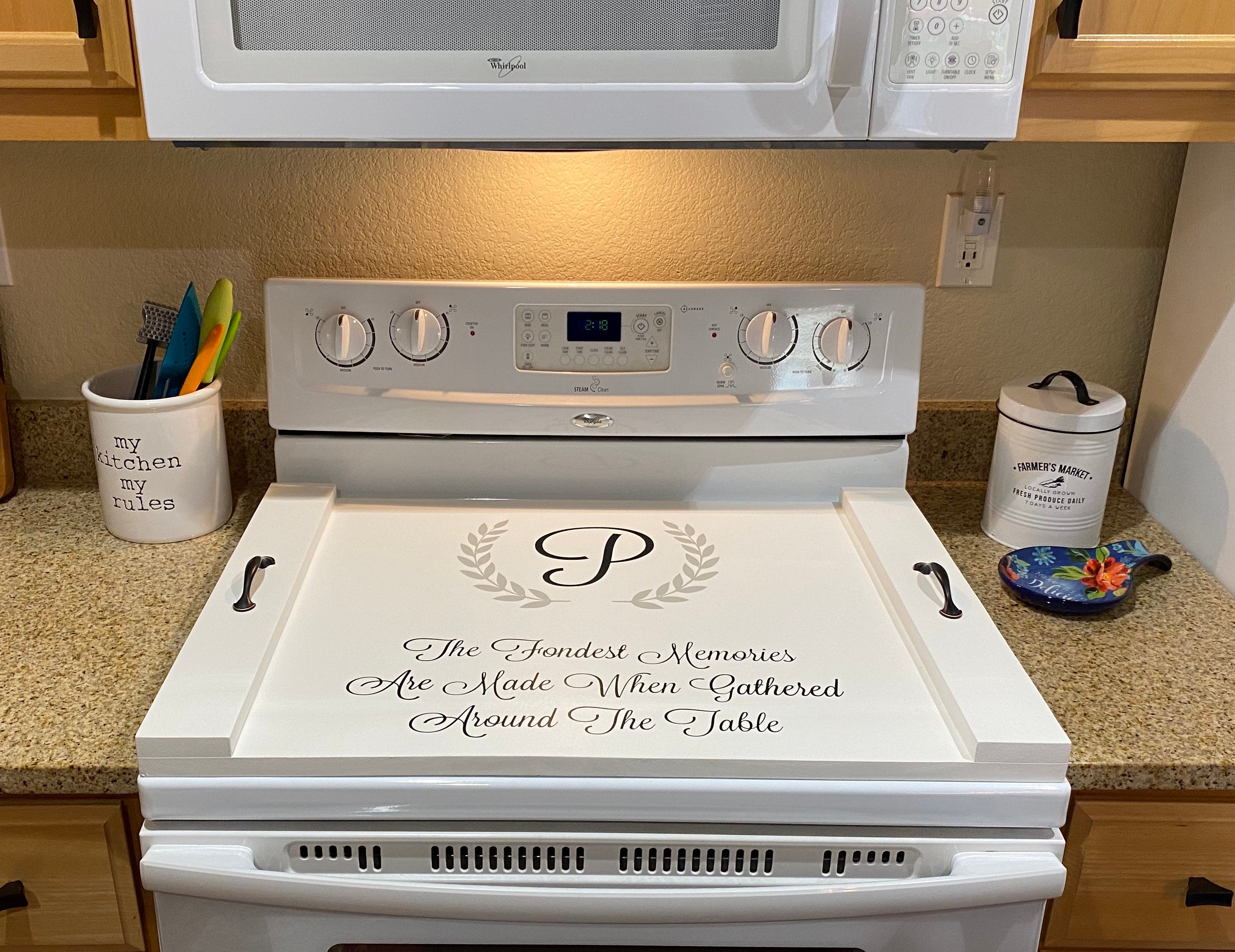 White Wood Stove Cover with Vinyl Decal Etsy