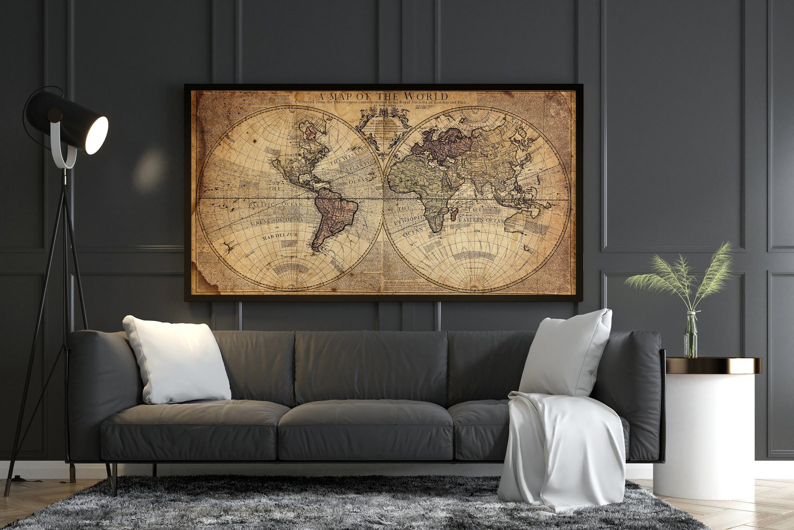 Large Vintage World Map Canvas Map Wall Decor Travel Map Etsy