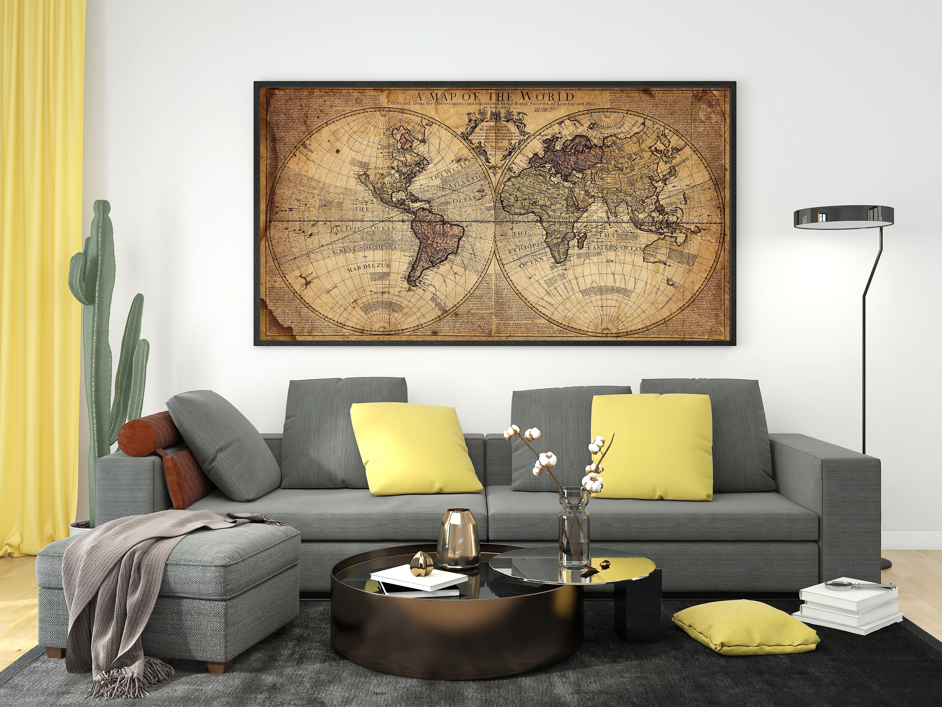 Large Vintage World Map Canvas Map Wall Decor Travel Map  Etsy
