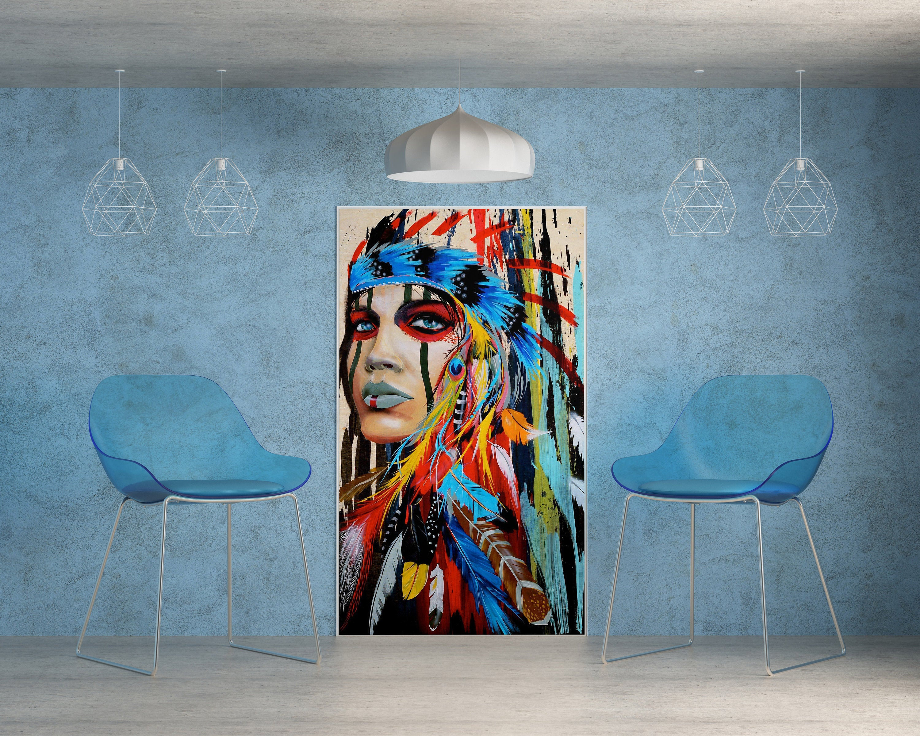 Colorful Print Native American Woman Indian Wall Art Woman | Etsy