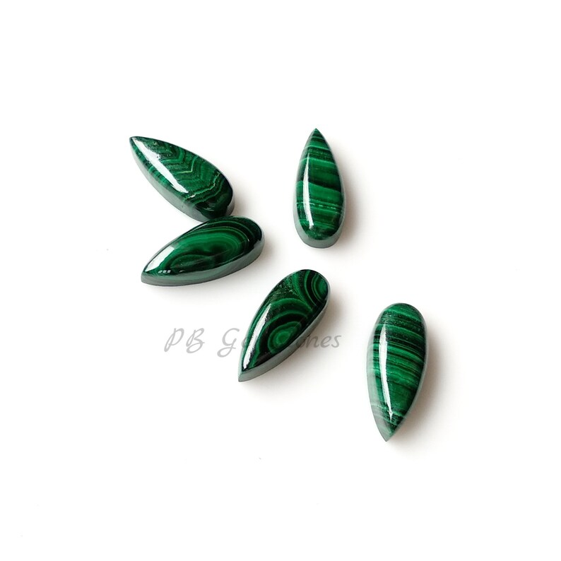 Malachite Cabochon 5 Pieces Pear Cut Cabochon Loose Gemstone Green Malachite 6x15mm Pear Smooth Cabochon Calibrated Cabochon