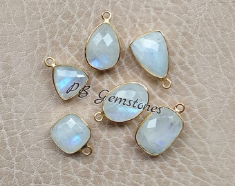 Rainbow Moonstone 0.25 Micron Gold Plated 925 Sterling Silver Connetor & Charms- Faceted Charms Connector - Jewelry Accessories - 1 Pieces