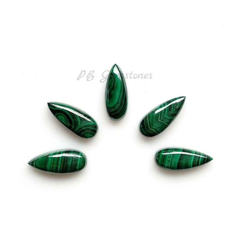 Malachite Cabochon 5 Pieces Pear Cut Cabochon Loose Gemstone Green Malachite 6x15mm Pear Smooth Cabochon Calibrated Cabochon