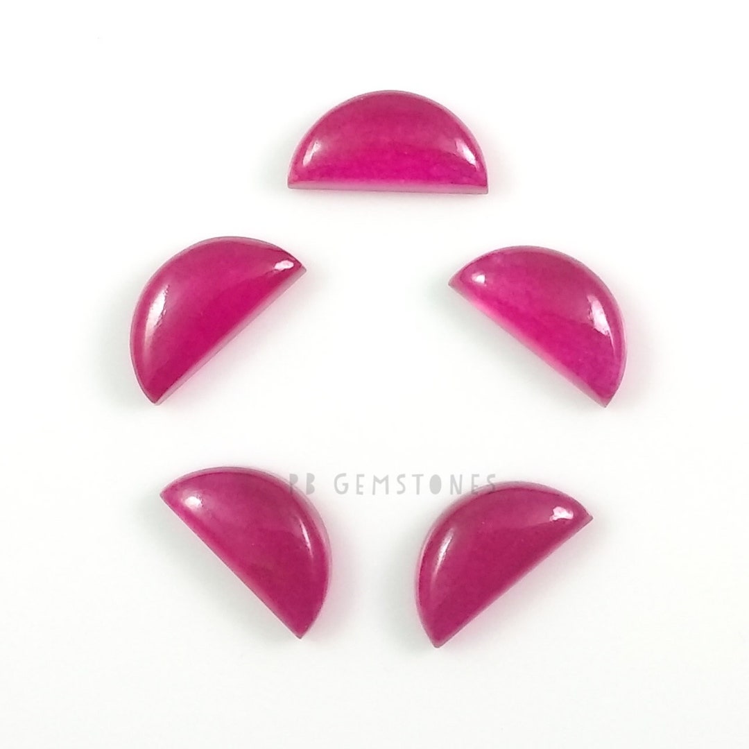 Hot Pink Jade Stone 8x16 Mm Half Moon Cabochon Smooth Etsy