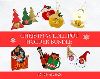 Paquete de archivos SVG para porta piruletas navideñas, detalle navideño para niños, piruleta navideña con forma de reno, archivo SVG para porta dulces