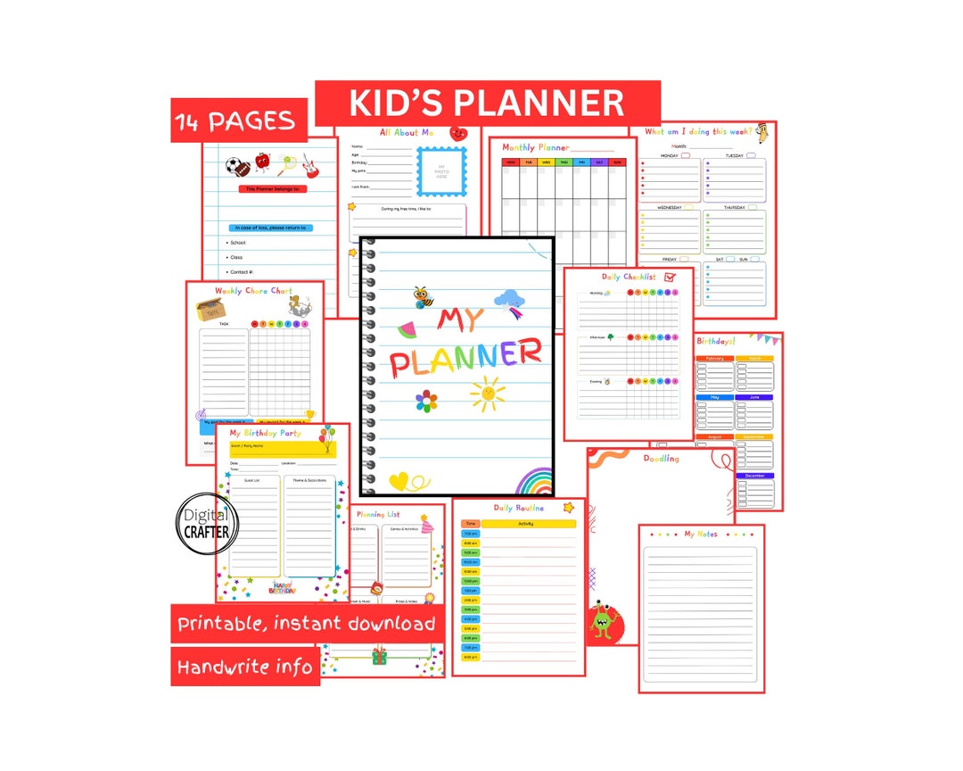 Kids Planner, Chore Chart, Kids Daily Routine , Kids Weekly Planner ...