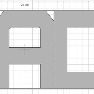 May include: A gray paper cutout of the word "DAD" with score lines and basic cut lines indicated. The design is 28 cm wide.