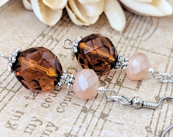 Sterling Silver Amber Earrings, Nonpierced Earrings Drop, Leverback Earrings, Dark Yellow Earrings Dangle, Honeycore Jewelry Gift for Sister