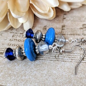 Sterling Silver Dusty Blue Earrings Dangle, Hypoallergenic, Boho Earrings Handmade, Cute Earrings for Teen Girls, Indigo Earrings for Women
