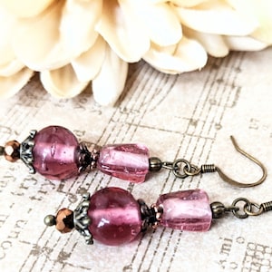 Cranberry Pink Earrings Dangle, Pink Clip On Earrings, Boho Jewelry for Women, Best Selling Jewelry Victorian, Vintage Czech Glass Earrings