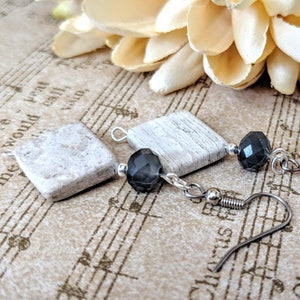Sterling Silver Grey Earrings Dangle, Marble Earrings Aura Cleansing Stone, Gray Stone Earrings, Semi Precious Stone Jewelry Gift for Women