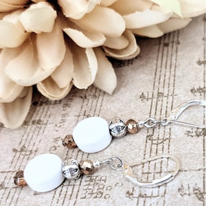 Sterling Silver White Ceramic Earrings Handmade, Hypoallergenic, Cottagecore Gift for Wife, Porcelain Earrings with Silver, Anniversary Gift