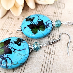 Sterling Silver Turquoise Earrings, December Birthstone Jewelry Gift for Her, Cottagecore Gifts, Stocking Stuffers for Mom, Butterfly Gifts