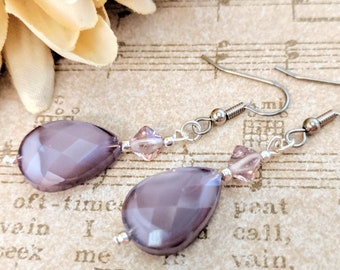 Sterling Silver Lavender Teardrop Earrings, Bohemian Wedding Jewelry Bridesmaids Gift for Her, Crystal Earrings Lilac, Easter Basket Gifts