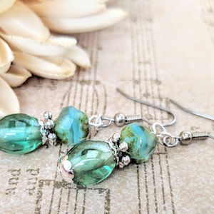 Sterling Silver Ocean Green Earrings, Hypoallergenic Earrings Dangle, Boho Earrings Handmade, Beach Glass Jewelry, Christmas Gifts for Her