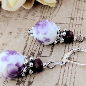 Sterling Silver Purple Flower Earrings, Handmade Ceramic Jewelry, Lavender Earrings Porcelain, Lilac Earrings, Cottagecore Gifts for Wife