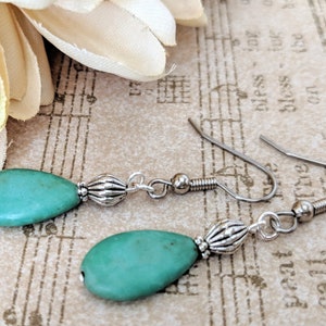 Sterling Silver Turquoise Earrings, December Birthstone Jewelry Gift, Teardrop Earrings, Metaphysical Shops Gift for Mom, Chakra Earrings