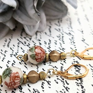 Vintage Ceramic Earrings, Chinoiserie Earrings Dangle, China Gifts for Women, Floral Earrings Dangly, Grand Millenial Gifts for Her, Unique