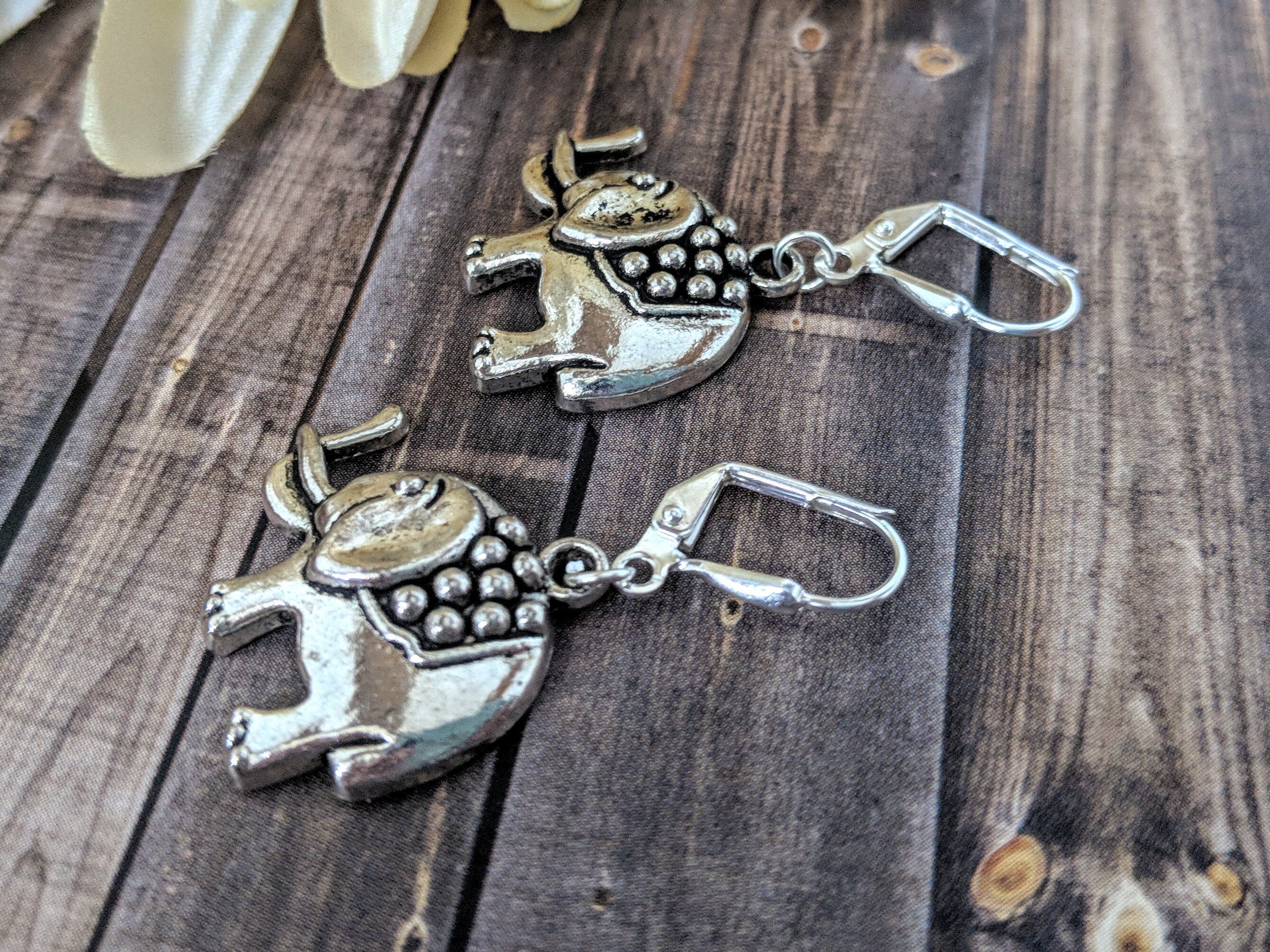 Sterling Silver Elephant Earrings Dangle, Boho Earrings for Women, Whimsical Earrings Gift for Mom, Elephant Lovers Gift for Her, Pewter