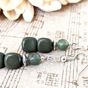Sterling Silver Green Jade Earrings Dangle, Hypoallergenic, Boho Chic Jewelry, Stocking Stuffers for Mom, Heart Chakra Earrings New Age Gift