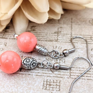 Brincos de coral de prata esterlina pendurados, joias de casamento para brincos de madrinhas, presente de dia das mães para a mãe, brincos de coral rosa para a esposa