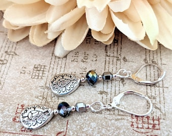 Boho Earrings Sterling Silver Teardrop Earrings Dangle, Minimalist Earrings Silver, Pewter Earrings Pierced Celtic Gifts for Women, Handmade