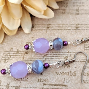 Sterling Silver Lavender Earrings Dangle, Pearl Drop Earrings, Wedding Jewelry for Bridesmaids Gift, Dark Purple Earrings, Gift for Daughter