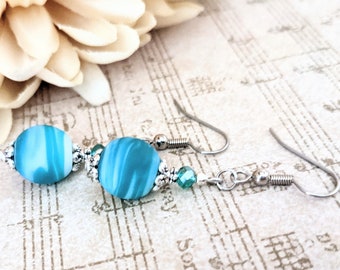 Sterling Silver Aqua Earrings Dangle, Hypoallergenic, Birthday Gift for Her, Beachcomber Gift for Mom, Ocean Blue Earrings Handmade Jewelry