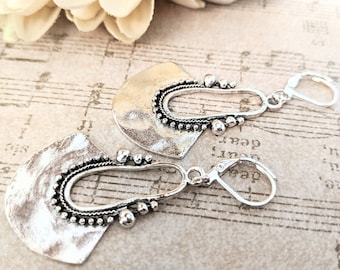 Sterling Silver Boho Earrings, Hypoallergenic Earrings Dangle Bohemian Earrings for Women, Ethnic Earrings 925 Large Drop Earrings Big Hoops