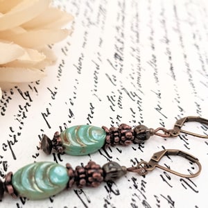 7th Anniversary Gift for Women, Green Blue Earrings, Bohemian Earrings Beaded, Nickel Free Earrings for Sensitive Ears, Hypoallergenic