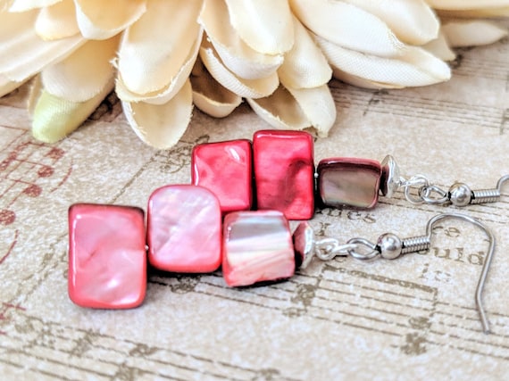Sterling Silver Pink Mother of Pearl Earrings Dangle, Wedding Jewelry for Bridesmaids Gift, Birthday Gift for Her, Ecofriendly Gifts for Mom
