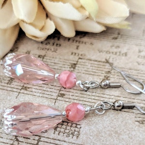 Sterling Silver Blush Earrings, Wedding Jewelry for Bridesmaids Gift for Her, Teardrop Earrings Handmade Jewelry, Pink Coral Earrings Dangle
