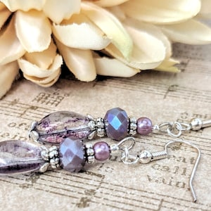 Sterling Silver Purple Earrings Dangle, Crystal Earrings Lavender Jewelry, Best Selling Items Handmade Jewelry, Vintage Czech Glass Earrings