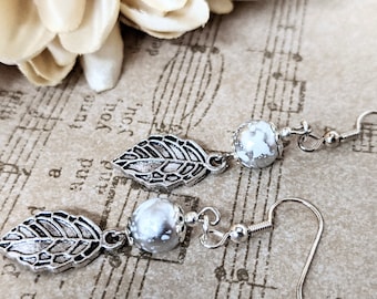 Sterling Silver Boho Dangle Earrings, Long Leaf Statement Earrings, Bohemian Leaf Earrings, Vintage Earrings for Woman, Botanical Jewelry
