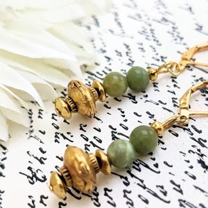 Green Jade Earrings Gold, Boho Chic Earrings Dangle, Metaphysical Jewelry Gifts for Her, Heart Chakra Jewelry Gift for Women, Artisan Gifts