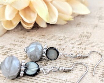 Sterling Silver Gray Earrings Dangle, Mother of the Bride Gift for Her, Artisan Earrings Unique, Boho Chic Earrings Handmade, Gift for BFF