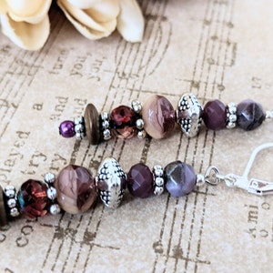 Boho Earrings for Women, Purple Clip On Earrings, Ethnic Earrings Sterling Silver, Czech Glass Earrings Dangle, Amethyst Earrings Artisan