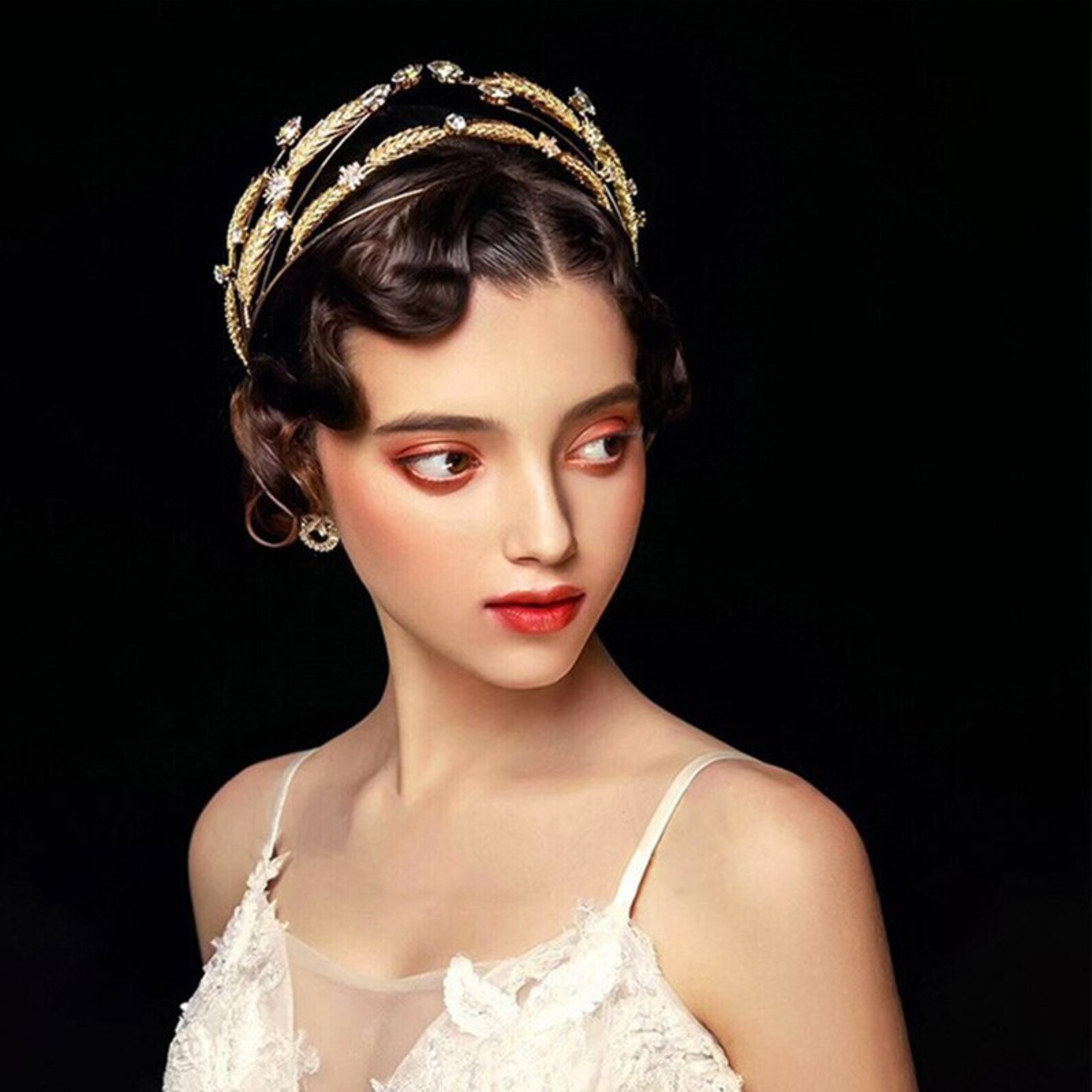 New Tiara Gold Wheat Ear Crystal Bridal Tiara Wedding Zirconia Etsy