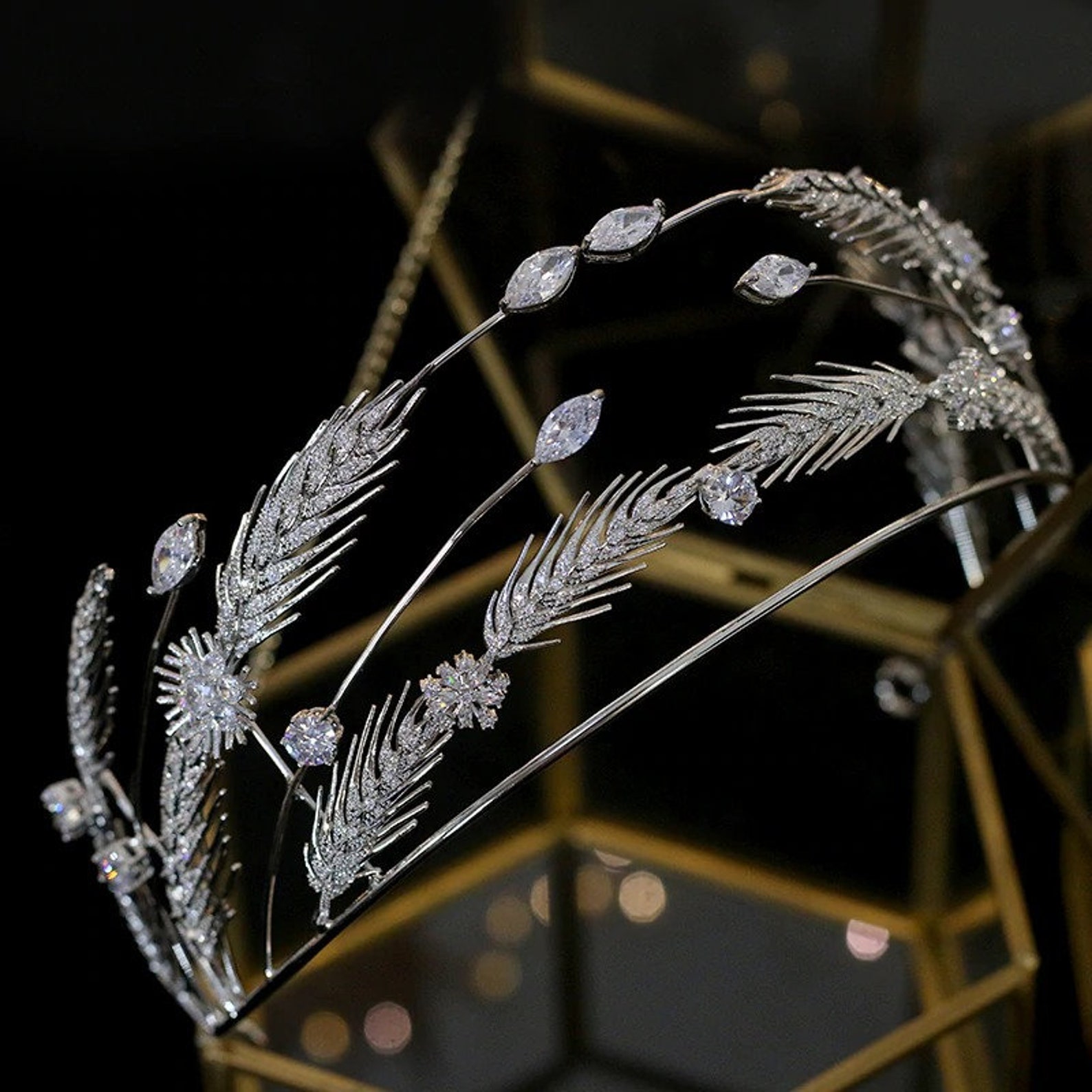 New Tiara Gold Wheat Ear Crystal Bridal Tiara Wedding Zirconia Etsy