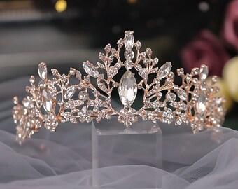 Handmade Rose Gold Bride Princess Tiara Crown For Wedding Women Bride Street Jewelry Hair Accessories Ornaments