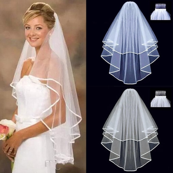 White Veil Short Tulle With Comb Wedding Veils