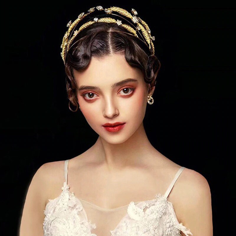 New Tiara Gold Wheat Ear Crystal Bridal Tiara Wedding Zirconia Etsy