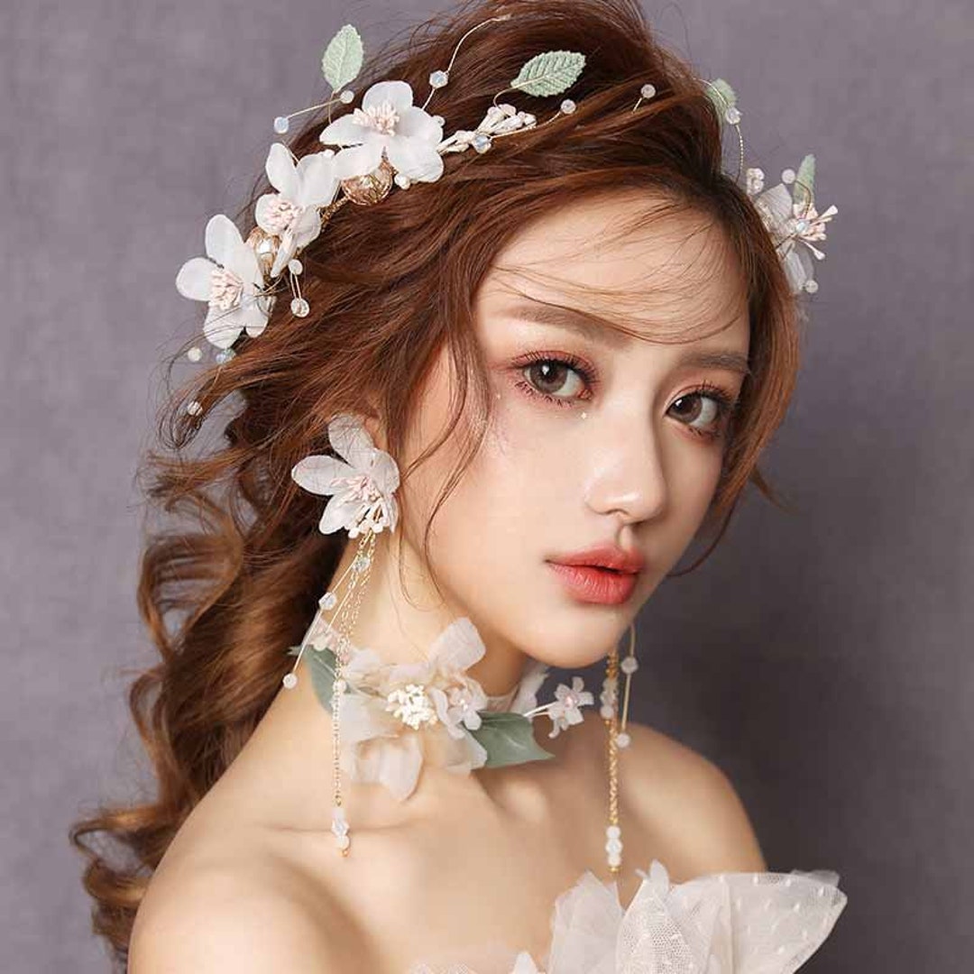 Korean Women Headbands and Earrings Set Wedding Bride Tiaras - Etsy