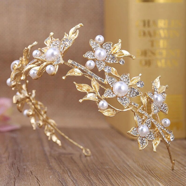Dower me Gold Leaf Headband Bridal Hair Vine Jewelry Rhinestone Wedding Hair Accessories Women Tiara HW5072