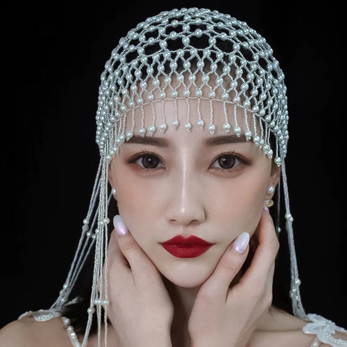 HIMSTORY Elegance Bridal Pearl Tassel Hat Hairwear Lusurious Etsy