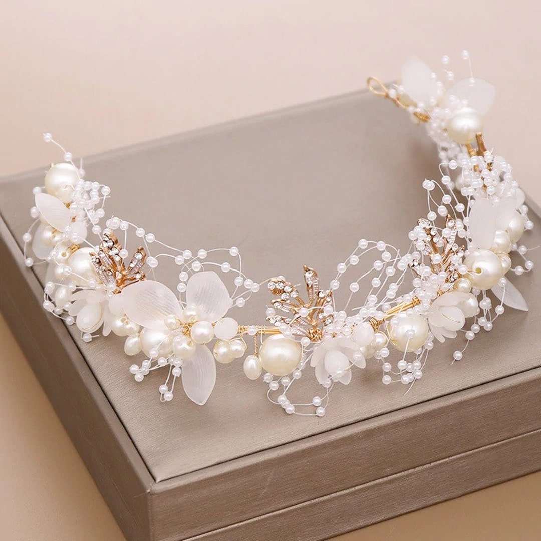 KMVEXO Handmade White Flowers Hair Band Pearl Ribbon Yarn - Etsy