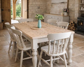 Restored Authentic Pre Loved Farmhouse Tables & Chairs in any Farrow and Ball colour